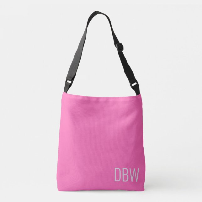 Simple Hot Pink and Grey Monogram Template Crossbody Bag (Back)