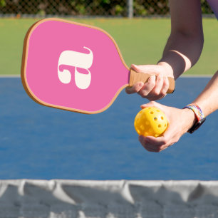 Simple Hot Pink Bold Retro Monogram Initial Pickleball Paddle
