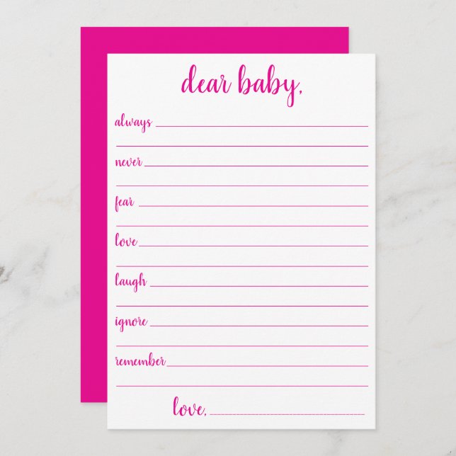 Simple Hot Pink Dear Baby | Magenta Keepsake Card (Front/Back)