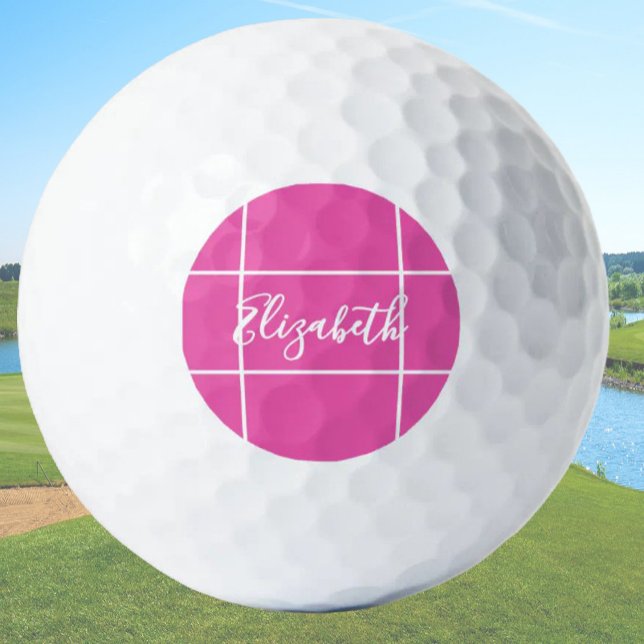 Simple hot pink minimalist custom name ladies  golf balls (Creator Uploaded)