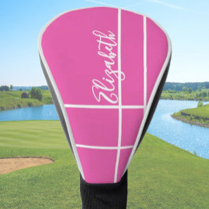 Simple hot pink minimalist custom name ladies golf head cover