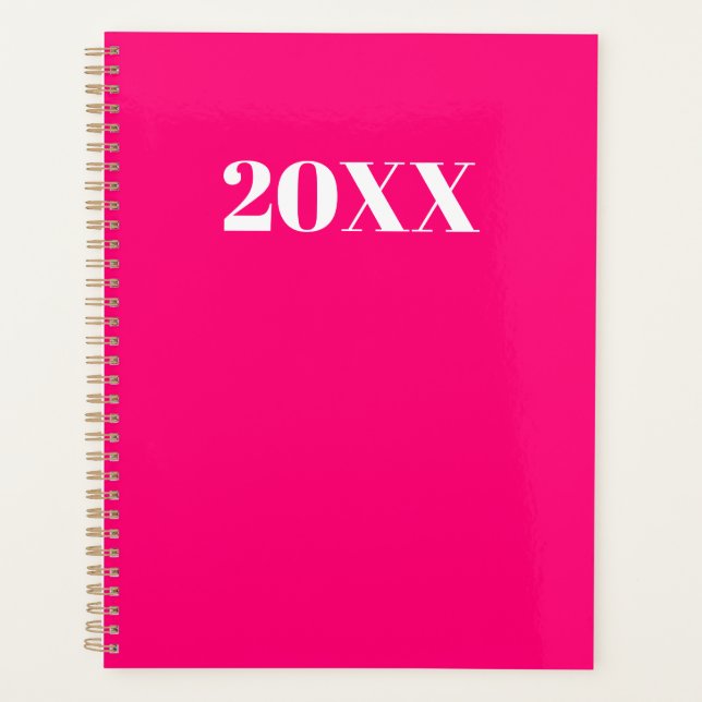 Simple hot pink modern typography year monogram planner (Front)