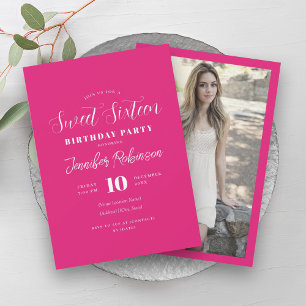 Simple Hot Pink Photo Sweet 16 Sixteen  Invitation