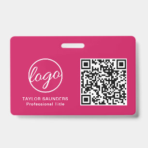 Simple Hot Pink QR Code Employee ID Badge