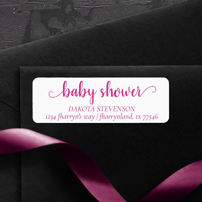 Simple Hot Pink Script | Shower Return Address Label (Creator Uploaded)