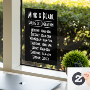 Simple Hours of Operation Static Window Cling