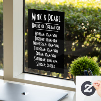 Simple Hours of Operation Static Window Cling