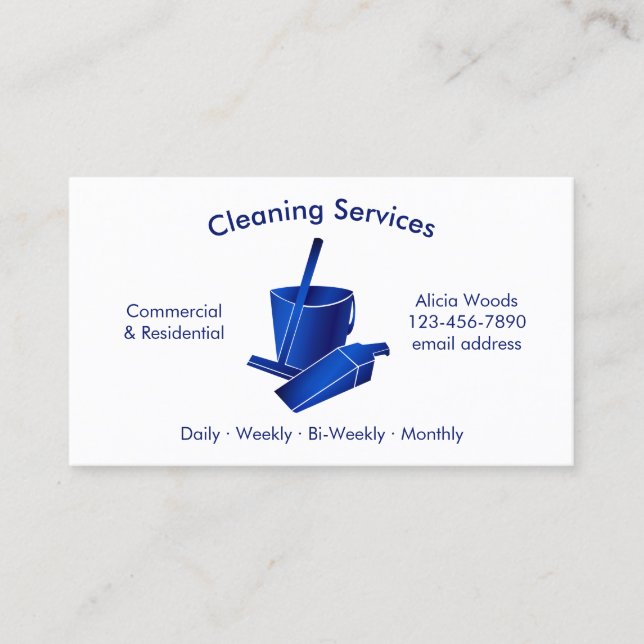 Simple House Cleaning Services Blue Business Card (Front)