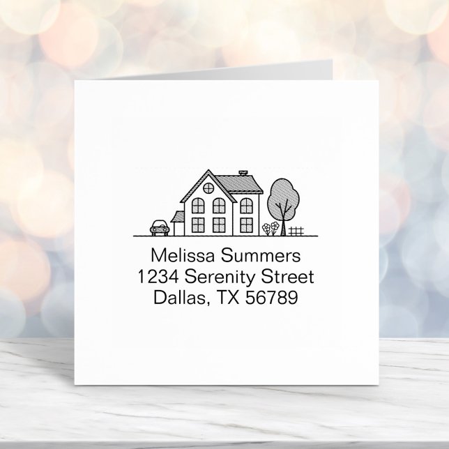 Simple House Line Art Address 3 Self-inking Stamp (Creator Uploaded)