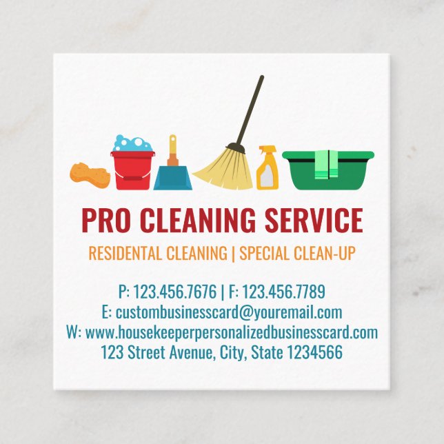 Simple Housekeeper Cleaning Service Square Business Card (Front)