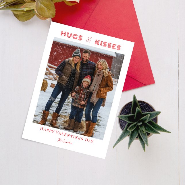 Simple Hugs and Kisses Valentines Day Family Photo Holiday Card (Creator Uploaded)