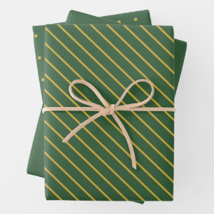 Simple Hunter Green and Gold Pattern and Solid Wrapping Paper Sheet
