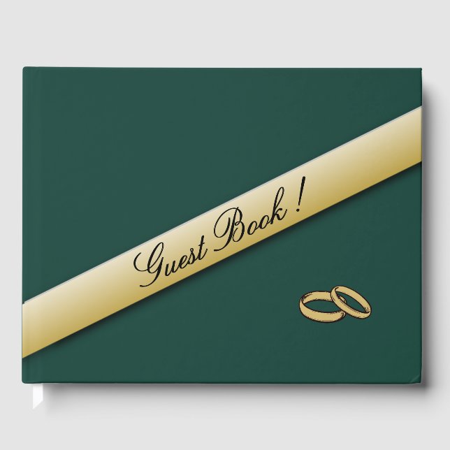 Simple Hunter Green and Gold Wedding Guest Book (Front)