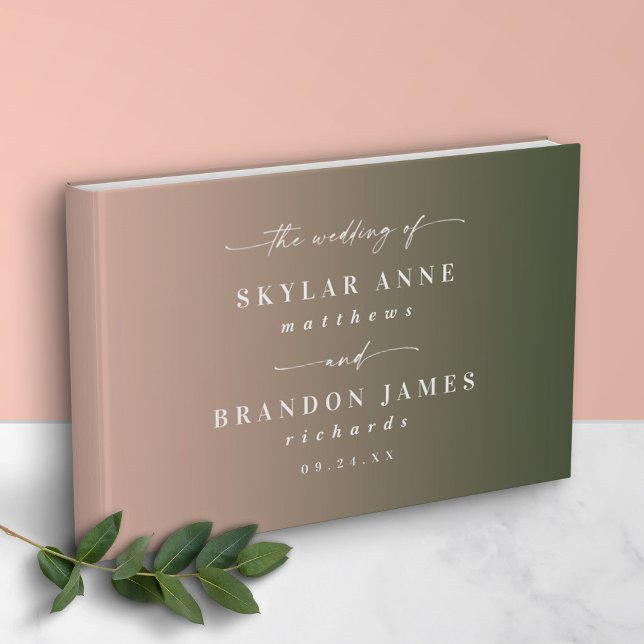 Simple Hunter Green & Blush Pink Ombre Wedding Guest Book (Creator Uploaded)