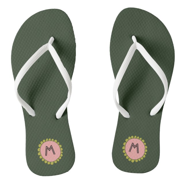 Simple Hunter Green Custom Monogram Thongs (Footbed)