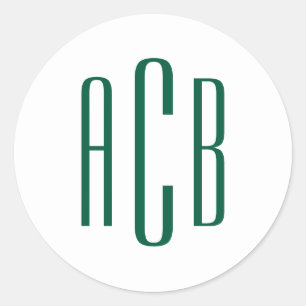 Simple Hunter Green Three Letter Monogram Classic Round Sticker