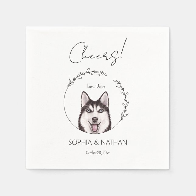 Simple Husky Dog Wedding Cocktail Napkins (Front)