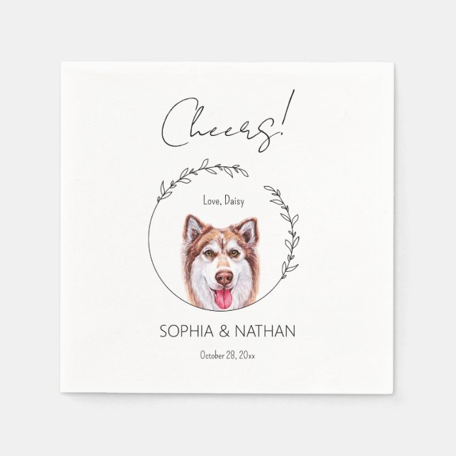 Simple Husky Dog Wedding Cocktail Napkins (Front)