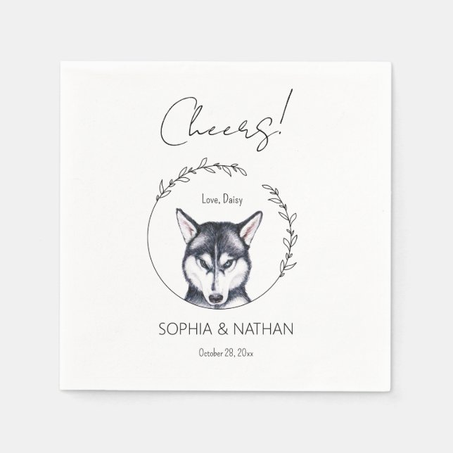 Simple Husky Dog Wedding Cocktail Napkins (Front)