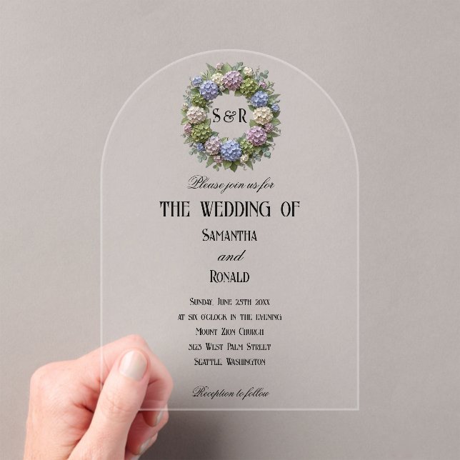 Simple Hydrangea Flowers Acrylic Wedding Invitations (Insitu (Handheld))