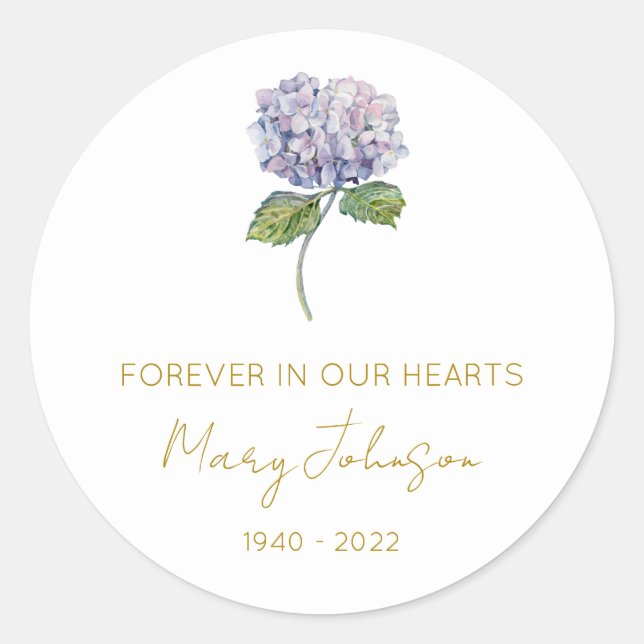 Simple Hydrangea Memorial Classic Round Sticker (Front)