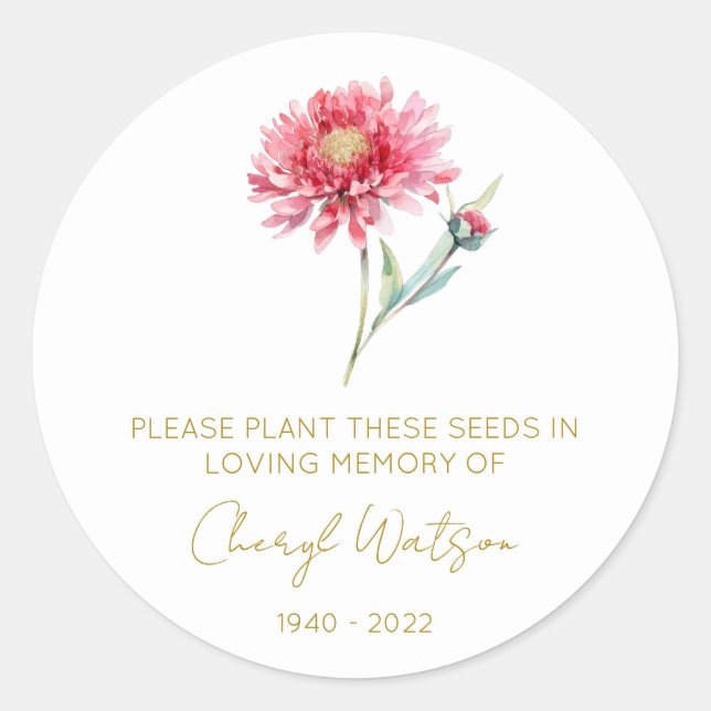 Simple Hydrangea Memorial Seed Packet Classic Round Sticker (Front)