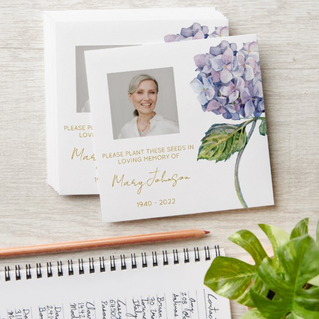 Simple Hydrangea Photo Funeral Seed Envelope (Stacked)