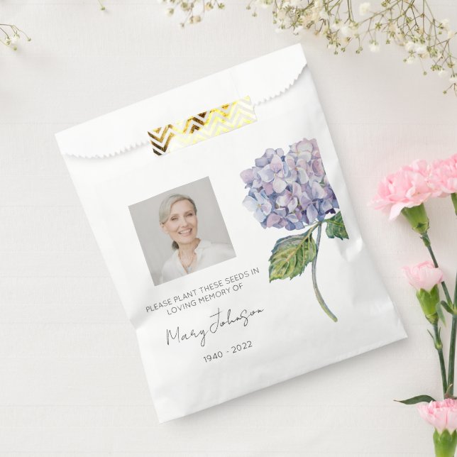 Simple Hydrangea Photo Funeral Seed Favour Bag (Sealed)