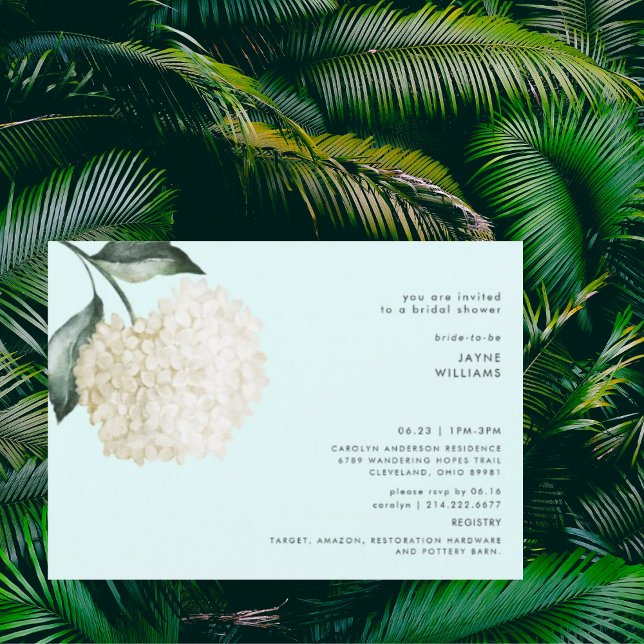 Simple Hydrangea Stem Seafoam Bridal Shower  Invitation (Creator Uploaded)