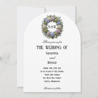 Simple Hydrangea Wreath Monogram Wedding Invitation