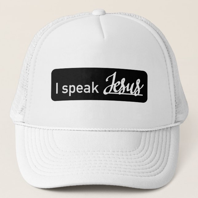 Simple I Speak Jesus Black & White Trucker Hat (Front)