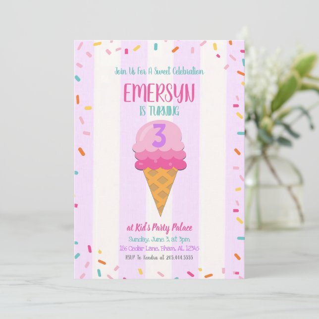 Simple Ice Cream Party Invitation (Standing Front)