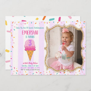 Simple Ice Cream Party Invitation With Photo