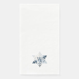 Simple Icy Blue Monogram Watercolor Snowflake  Napkin