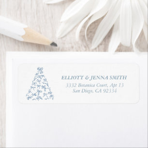 Simple Illustrated Bow Blue Christmas Tree Address Return Address Label