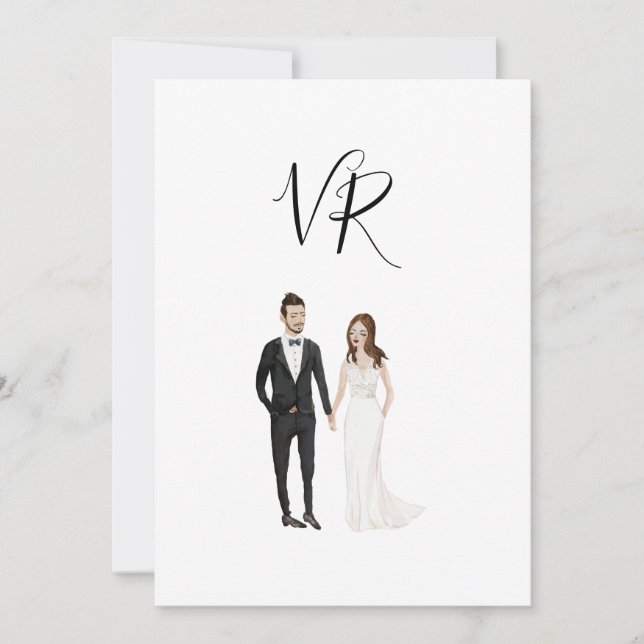 Simple Illustrated Couple Black Suit Save The Date (Front)