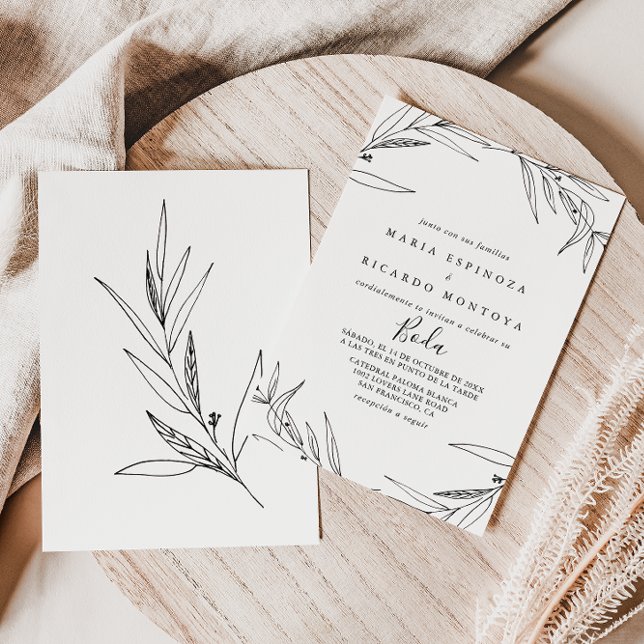 Simple Illustrated Foliage Spanish Wedding Invitation (Creator Uploaded)