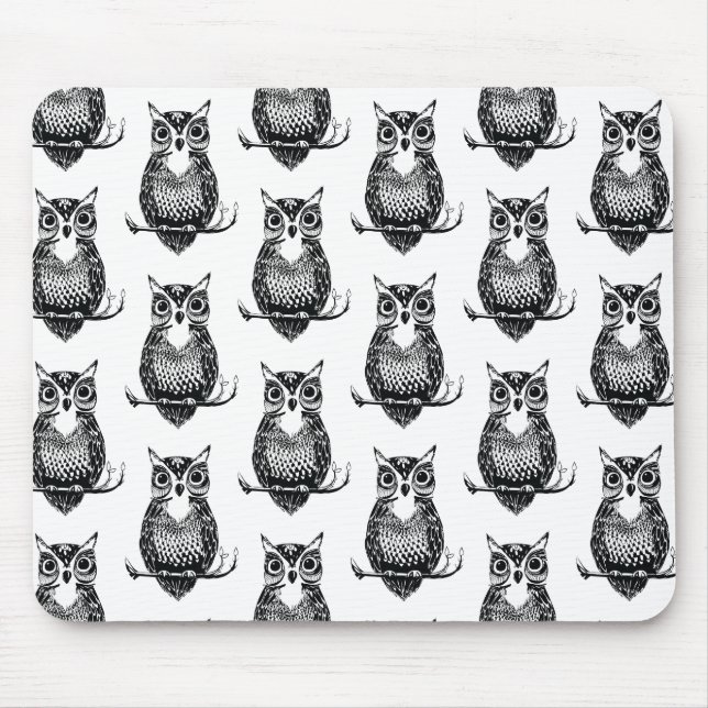 Simple Illustrated Owl Pattern Mouse Pad (Front)