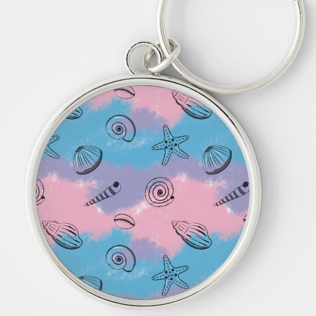 Simple Illustrated Seashells on Cool Colours Key Ring (Front)