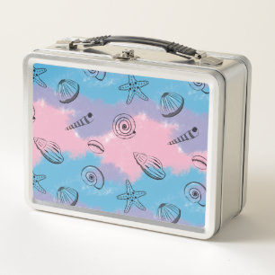 Simple Illustrated Seashells on Cool Colours Metal Lunch Box