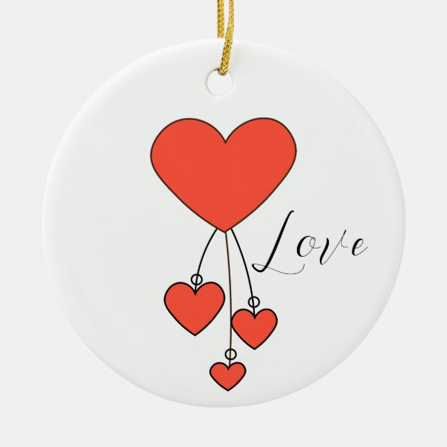 Simple illustration with scarlet hearts Love Ceramic Ornament (Front)
