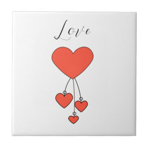 Simple illustration with scarlet hearts Love Ceramic Tile