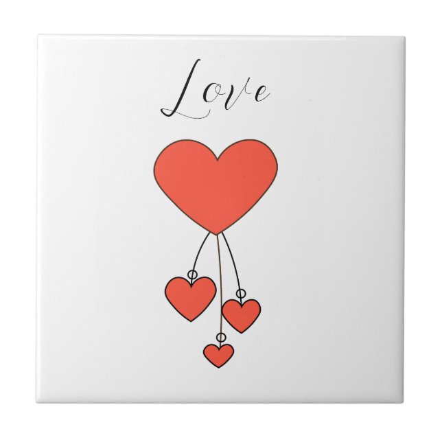 Simple illustration with scarlet hearts Love Ceramic Tile (Front)
