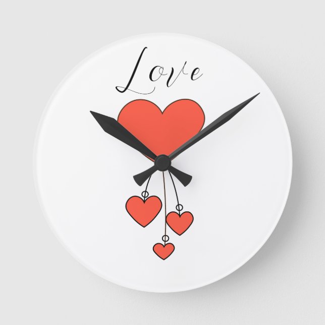 Simple illustration with scarlet hearts Love Round Clock (Front)