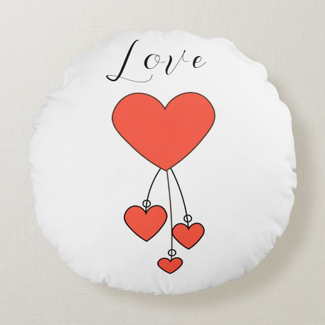 Simple illustration with scarlet hearts Love Round Cushion (Front)