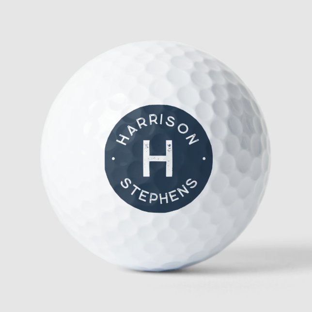 Simple initial and name navy bachelor party golf balls (Front)