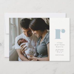 Simple initial classic blue birth announcement