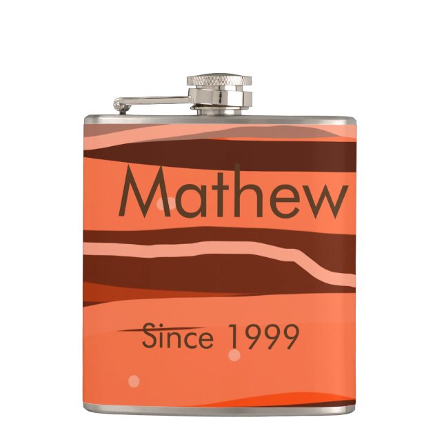 simple initial letter monogram add name brown art hip flask (Front)