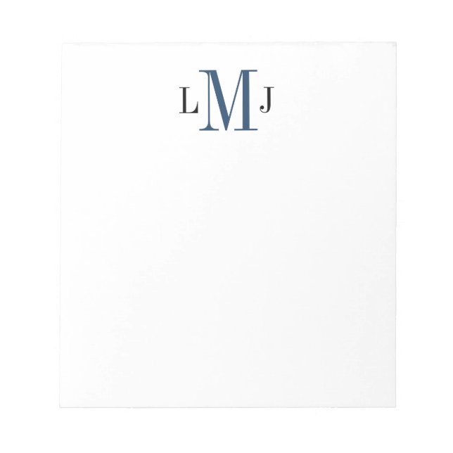 Simple Initial Monogram Black/Dark Blue Notepad (Front)