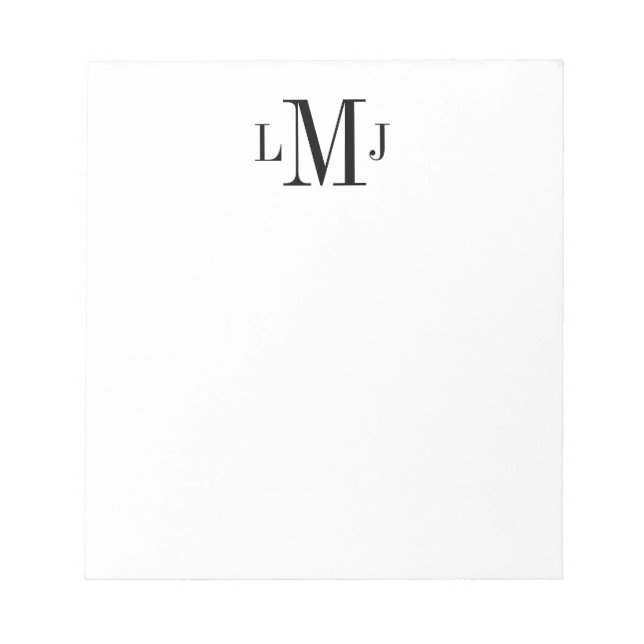 Simple Initial Monogram Black Notepad (Front)